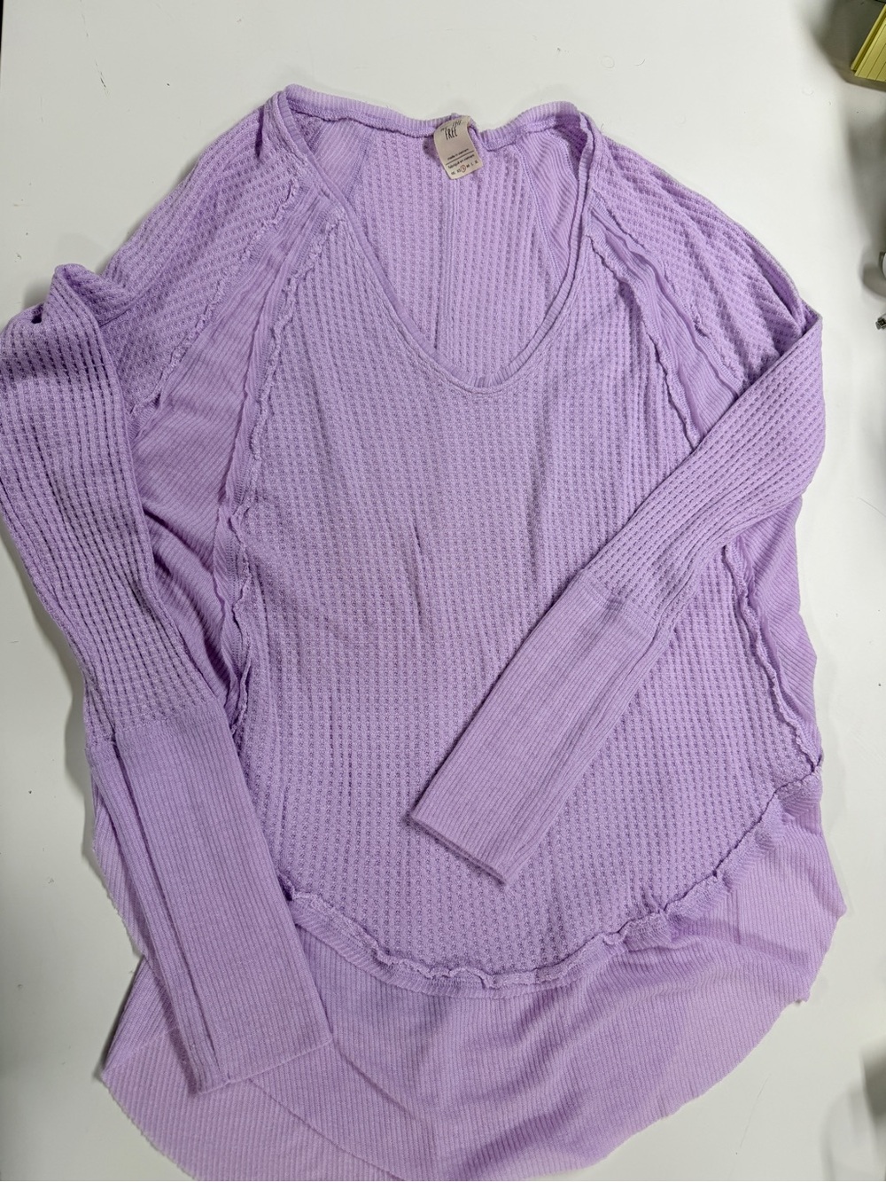 Free Peolle Light Purple Waffle-Knit Long Sleeve Catalina Top